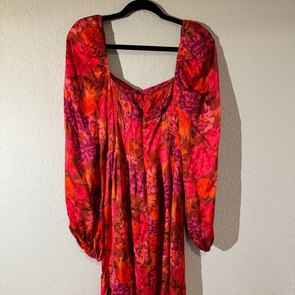 For Love and Lemons Rose Silk Midi Dress - Small